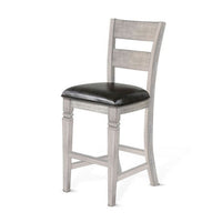 Zeka Barstool Chair Set of 2, Black Faux Leather, Gray Wood Ladderback -BM325414