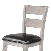 Zeka Barstool Chair Set of 2, Black Faux Leather, Gray Wood Ladderback -BM325414
