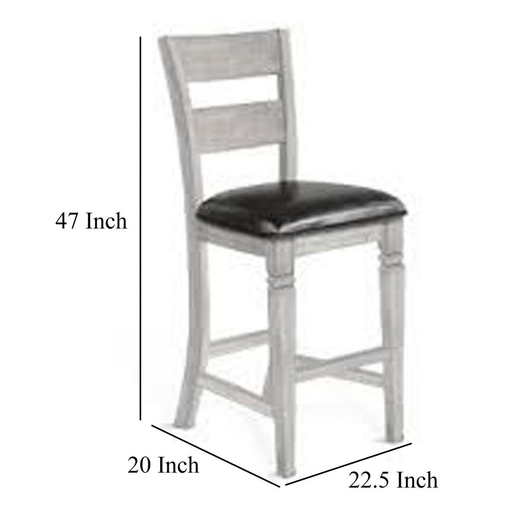 Zeka Barstool Chair Set of 2, Black Faux Leather, Gray Wood Ladderback -BM325414