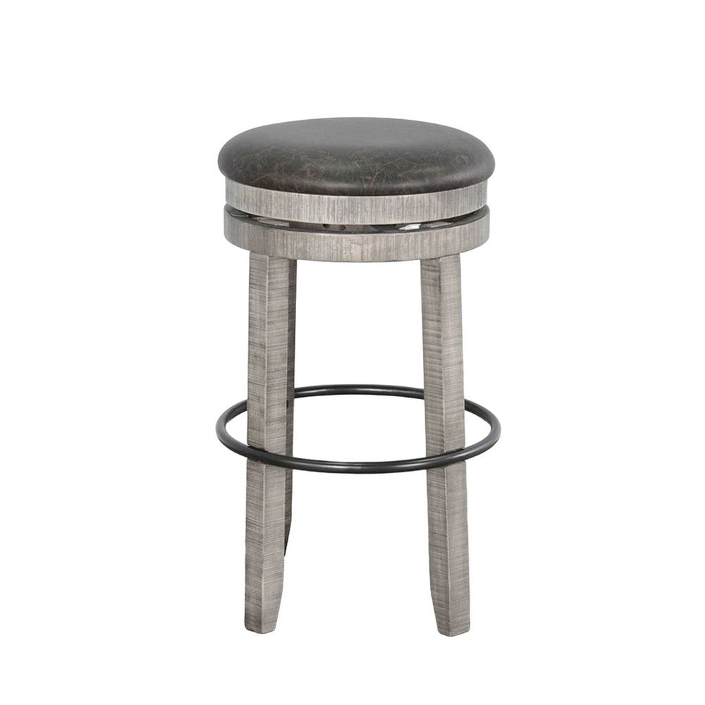 Zeka Swivel Barstool Set of 2, Gray Faux Leather and Mahogany Wood -BM325427