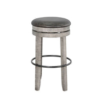 Zeka Swivel Barstool Set of 2, Gray Faux Leather and Mahogany Wood -BM325427