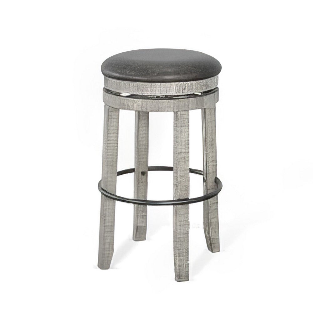 Zeka Swivel Barstool Set of 2, Gray Faux Leather and Mahogany Wood -BM325427