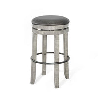 Zeka Swivel Barstool Set of 2, Gray Faux Leather and Mahogany Wood -BM325427
