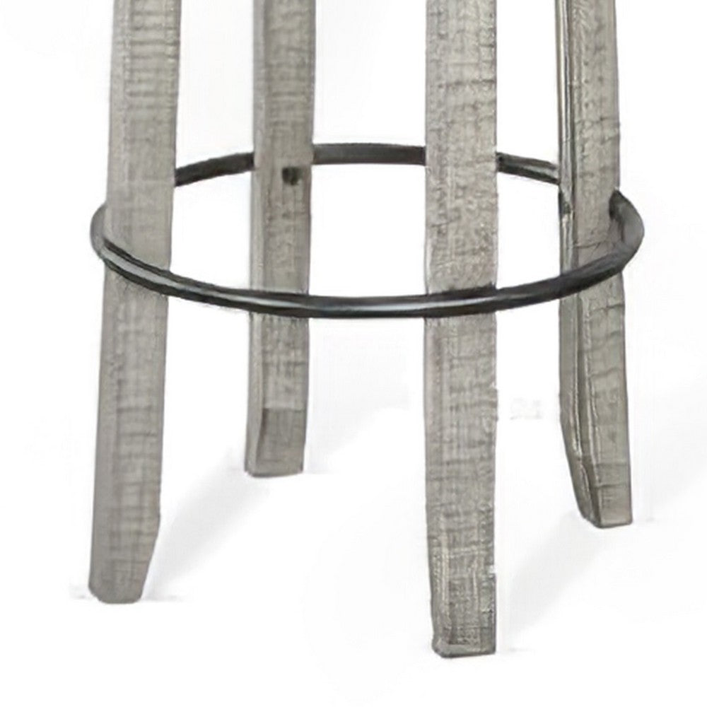 Zeka Swivel Barstool Set of 2, Gray Faux Leather and Mahogany Wood -BM325427