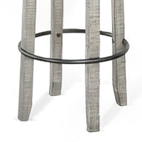 Zeka Swivel Barstool Set of 2, Gray Faux Leather and Mahogany Wood -BM325427