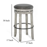 Zeka Swivel Barstool Set of 2, Gray Faux Leather and Mahogany Wood -BM325427