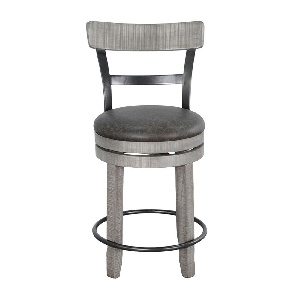 Zeka Swivel Counter Stool Chair Set of 2, Faux Leather, Gray Mahogany -BM325428