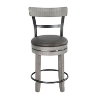 Zeka Swivel Counter Stool Chair Set of 2, Faux Leather, Gray Mahogany -BM325428