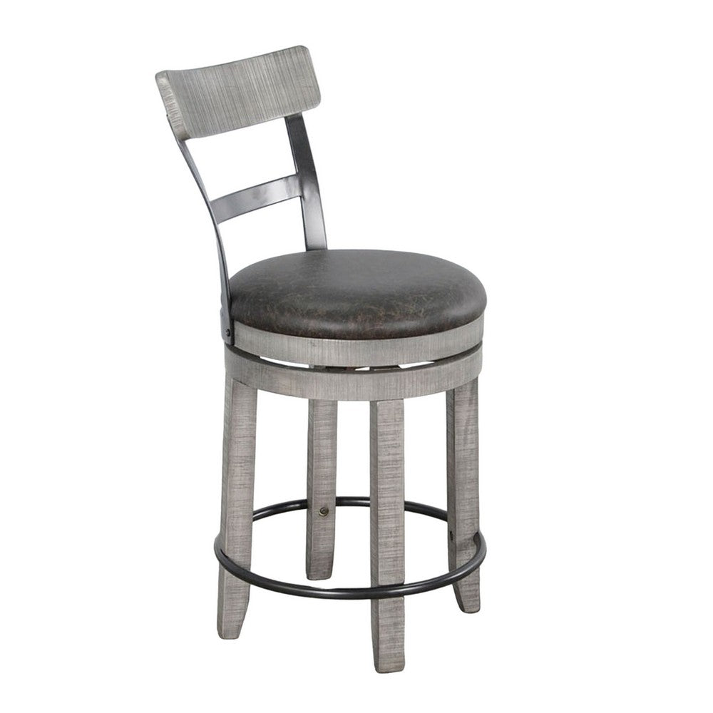 Zeka Swivel Counter Stool Chair Set of 2, Faux Leather, Gray Mahogany -BM325428