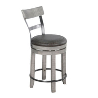 Zeka Swivel Counter Stool Chair Set of 2, Faux Leather, Gray Mahogany -BM325428