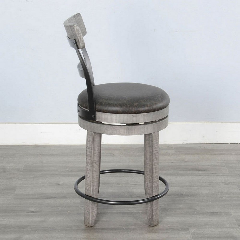 Zeka Swivel Counter Stool Chair Set of 2, Faux Leather, Gray Mahogany -BM325428