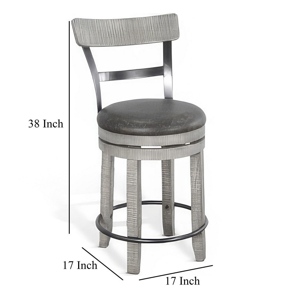 Zeka Swivel Counter Stool Chair Set of 2, Faux Leather, Gray Mahogany -BM325428