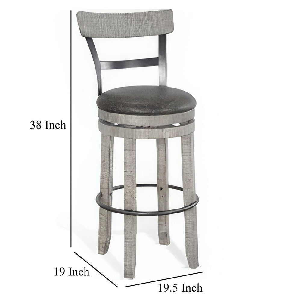 Zeka Swivel Barstool Chair Set of 2, Faux Leather, Gray Mahogany Wood -BM325429
