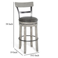 Zeka Swivel Barstool Chair Set of 2, Faux Leather, Gray Mahogany Wood -BM325429