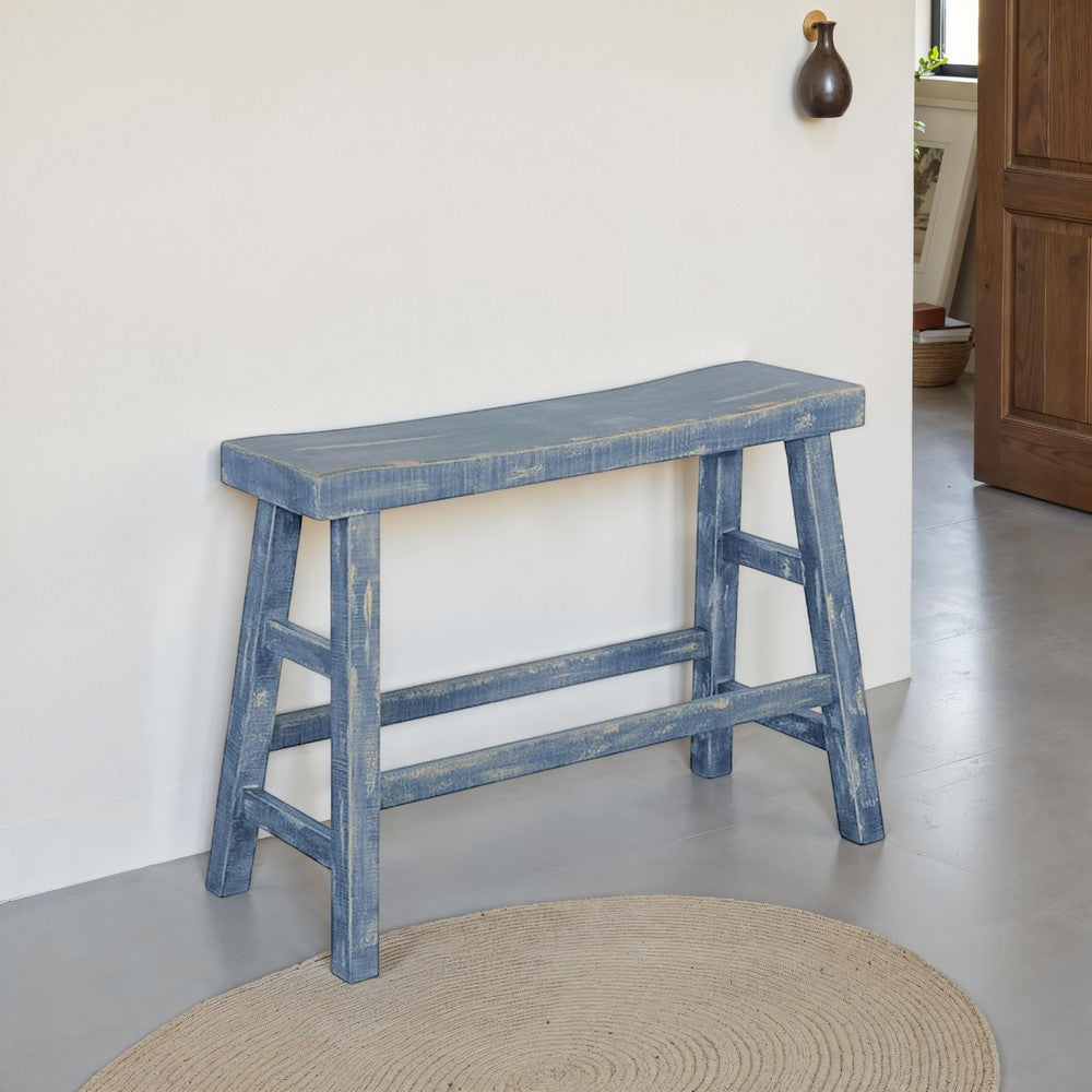 Rena Counter Height Bench | Trestle Legs with Footrests | 33" Wide Ocean Blue Mahogany Wood Frame - BM325440