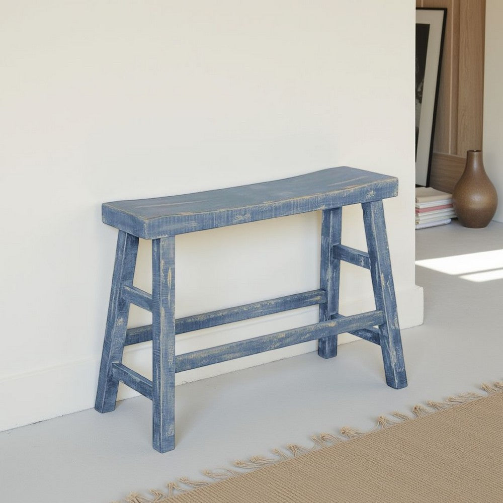Rena Bar Height Bench | Trestle Legs with Footrests | 33" Wide Rustic Ocean Blue Mahogany Wood - BM325441