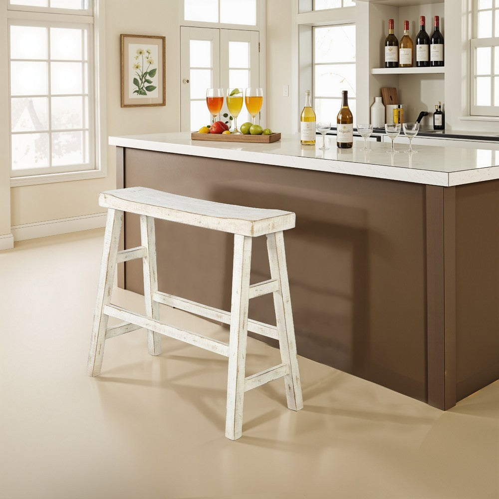 Rena Bar Height Bench | Trestle Legs with Footrests | 33" Wide Rustic White Sand Mahogany Wood - BM325445