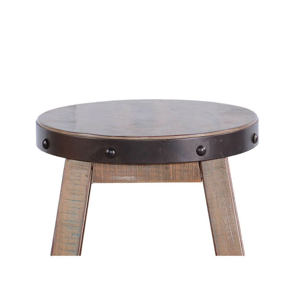 Ayka Round Counter Stool, Metal Band, Splayed Legs, Brown Mahogany -BM325446