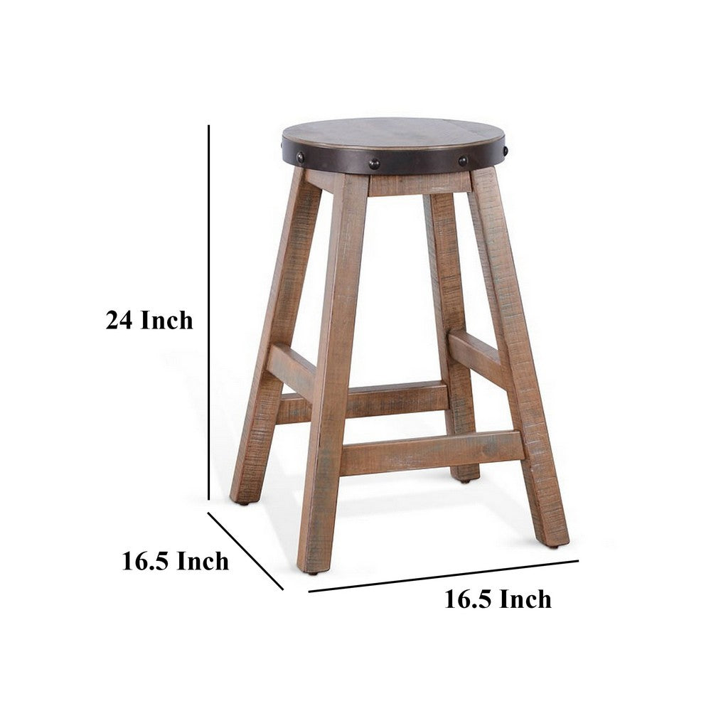 Ayka Round Counter Stool, Metal Band, Splayed Legs, Brown Mahogany -BM325446