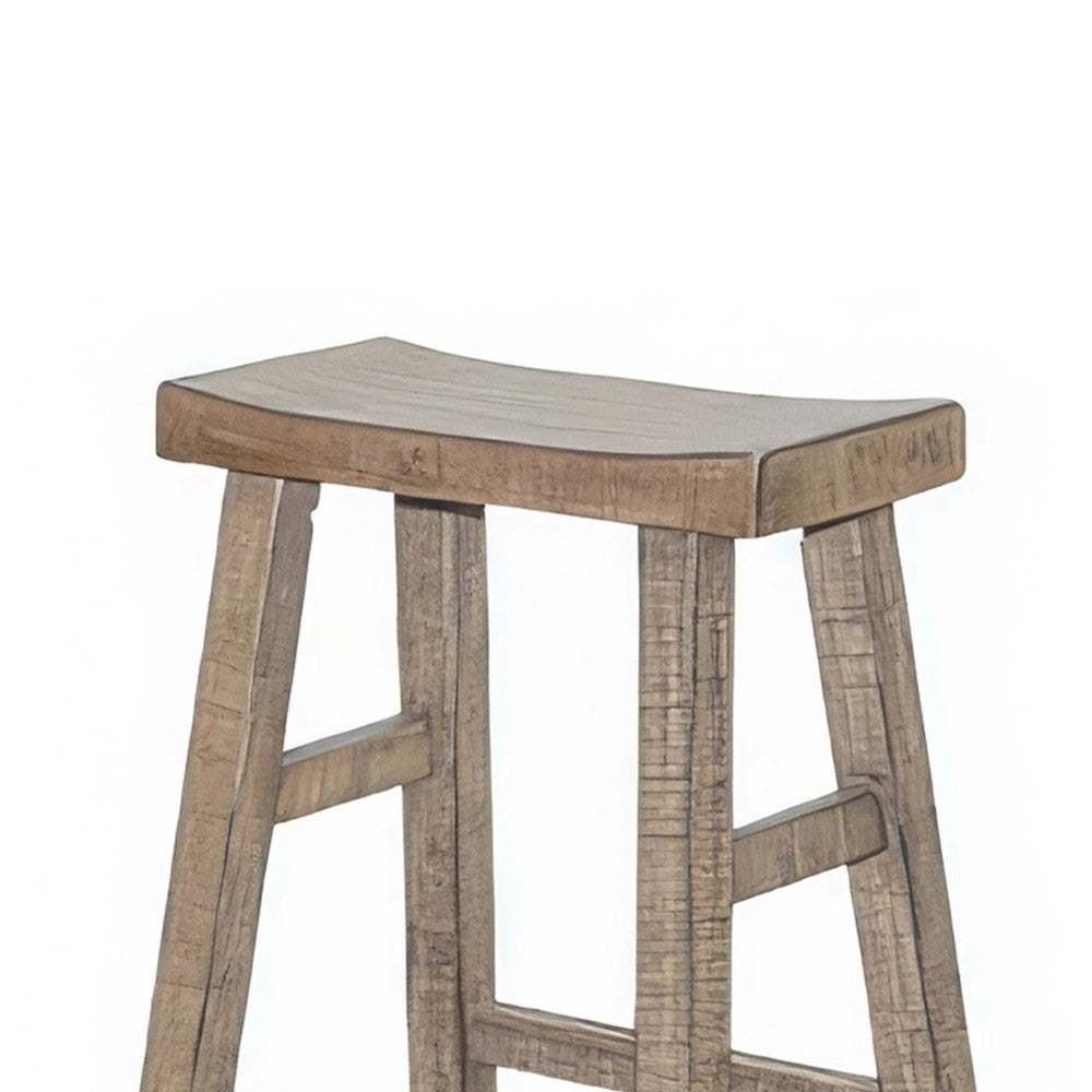 Rena Barstool Set of 2, Saddle Style Seat, Light Brown Mahogany Wood -BM325448