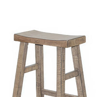 Rena Barstool Set of 2, Saddle Style Seat, Light Brown Mahogany Wood -BM325448
