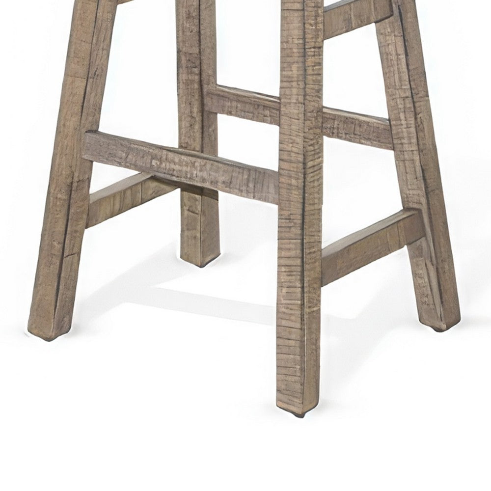 Rena Barstool Set of 2, Saddle Style Seat, Light Brown Mahogany Wood -BM325448