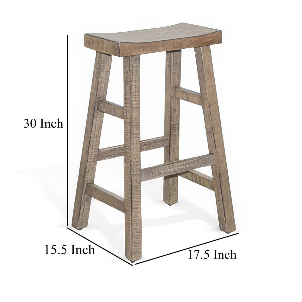 Rena Barstool Set of 2, Saddle Style Seat, Light Brown Mahogany Wood -BM325448