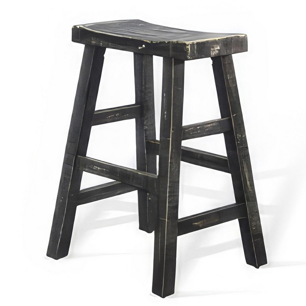 Rena Counter Stool Set of 2, Saddle Seat, Black Sand Mahogany Wood -BM325449