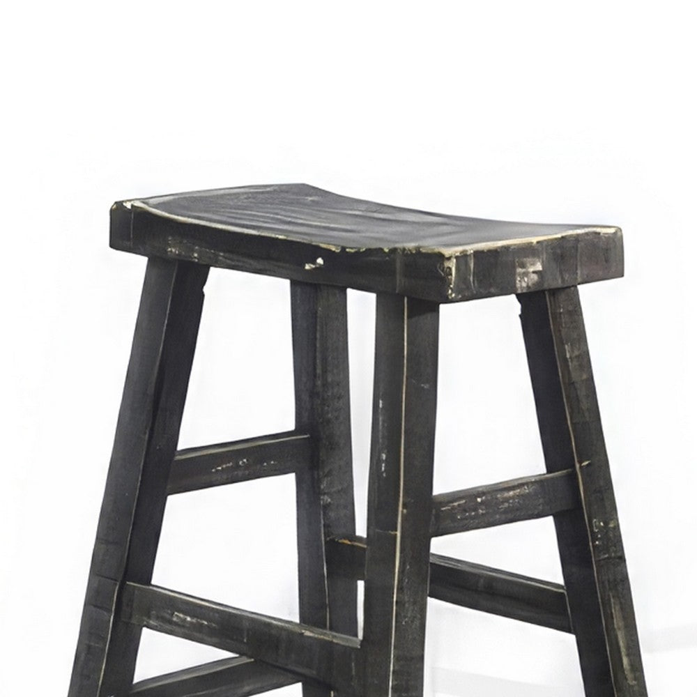 Rena Counter Stool Set of 2, Saddle Seat, Black Sand Mahogany Wood -BM325449