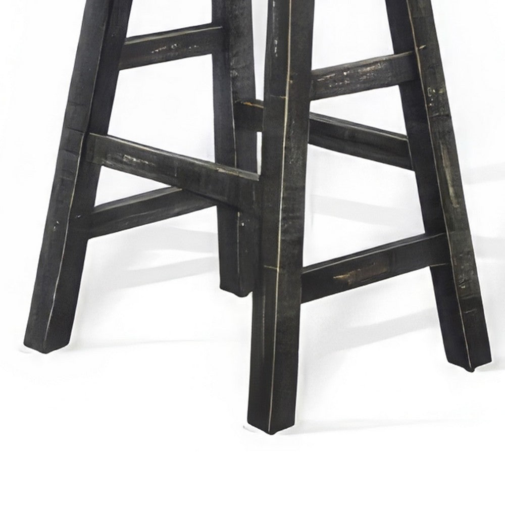 Rena Counter Stool Set of 2, Saddle Seat, Black Sand Mahogany Wood -BM325449