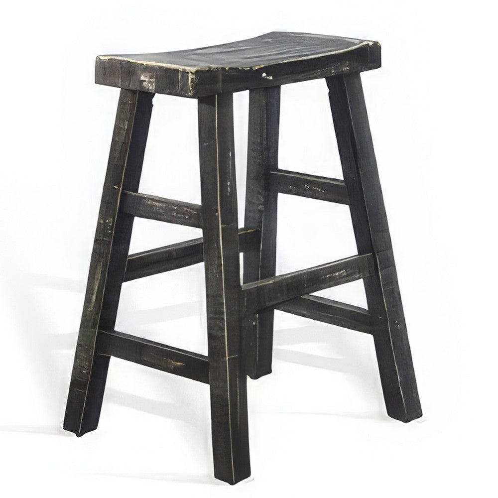 Rena Counter Stool Set of 2, Saddle Seat, Black Sand Mahogany Wood
