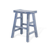 Rena Counter Stool Set of 2, Saddle Seat, Ocean Blue Mahogany Wood -BM325451