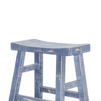 Rena Counter Stool Set of 2, Saddle Seat, Ocean Blue Mahogany Wood -BM325451
