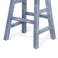 Rena Counter Stool Set of 2, Saddle Seat, Ocean Blue Mahogany Wood -BM325451