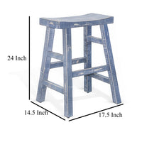 Rena Counter Stool Set of 2, Saddle Seat, Ocean Blue Mahogany Wood -BM325451