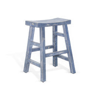 Rena Counter Stool Set of 2, Saddle Seat, Ocean Blue Mahogany Wood