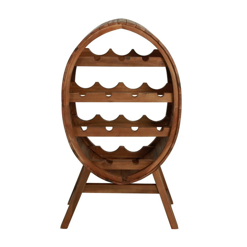 Oval Wine Rack, 13 Bottles, 35 Inch Tall Brown Solid Acacia Wood Frame -BM325574