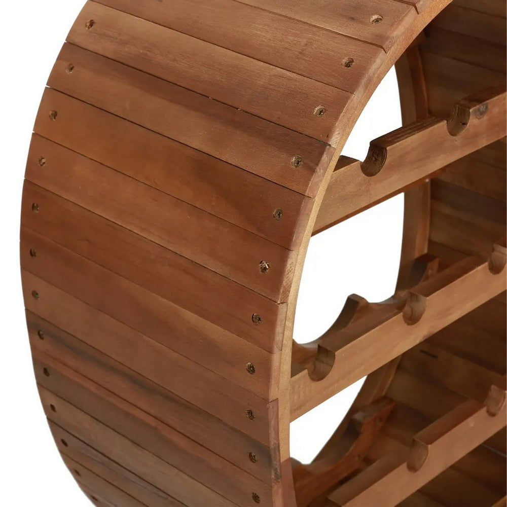 Oval Wine Rack, 13 Bottles, 35 Inch Tall Brown Solid Acacia Wood Frame -BM325574