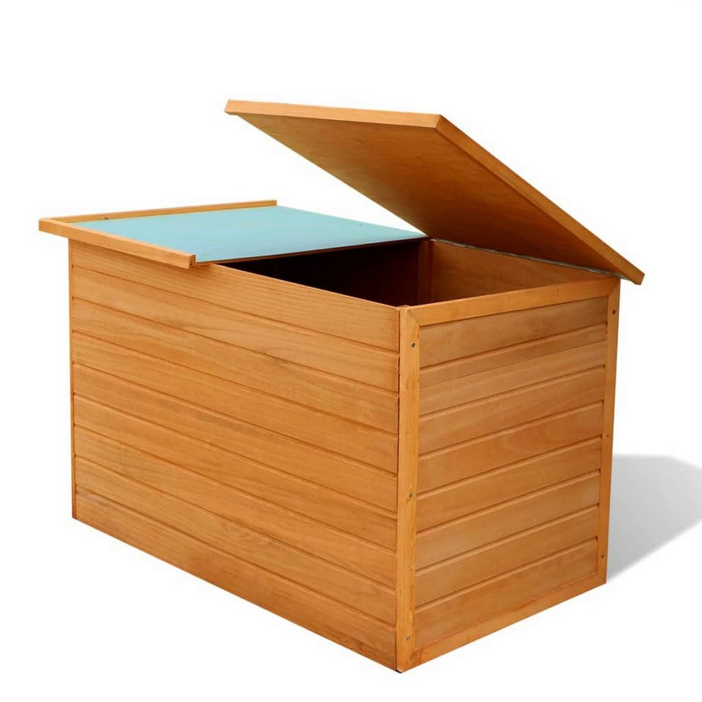 Outdoor Deck Patio Storage Box, Hinged Lift Top, Brown Wood 28x28x50 -BM325606