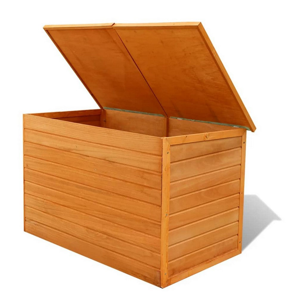 Outdoor Deck Patio Storage Box, Hinged Lift Top, Brown Wood 28x28x50 -BM325606