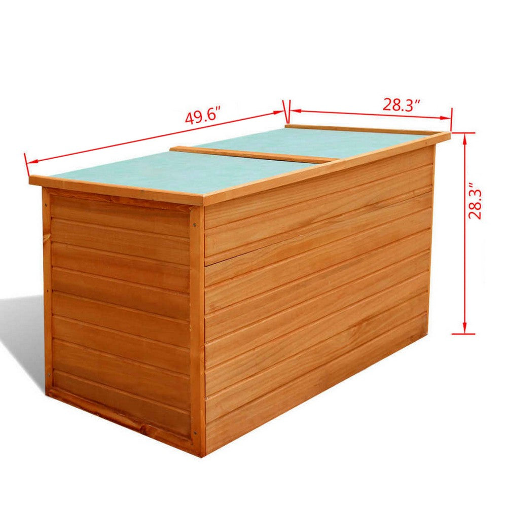 Outdoor Deck Patio Storage Box, Hinged Lift Top, Brown Wood 28x28x50 -BM325606
