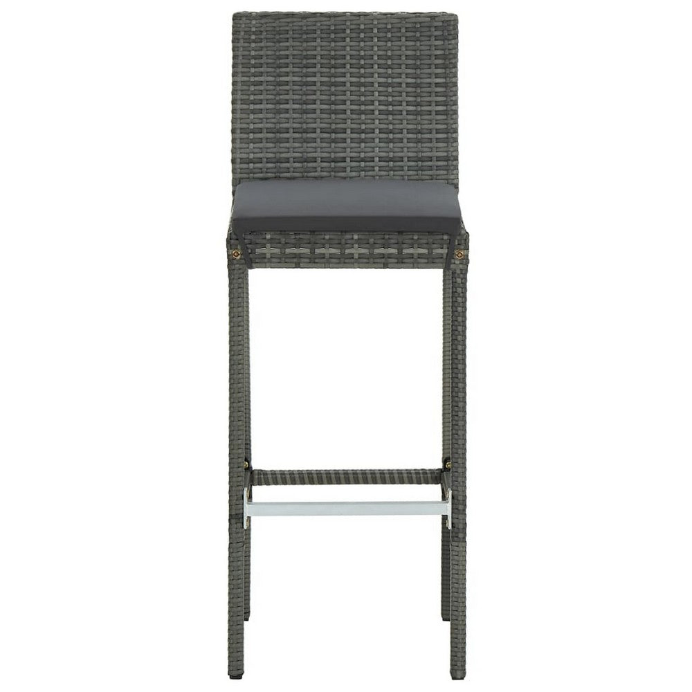 4pc Outdoor Patio Barstool Chair with Cushions, Gray Woven Poly Rattan -BM325618