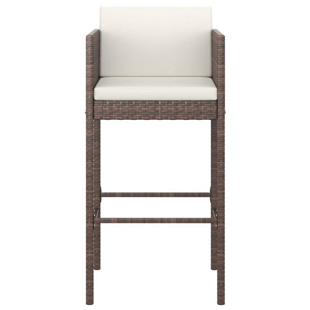 4pc Outdoor Barstool Chair Set, White Cushion, Brown Rattan, 30 Inch -BM325636