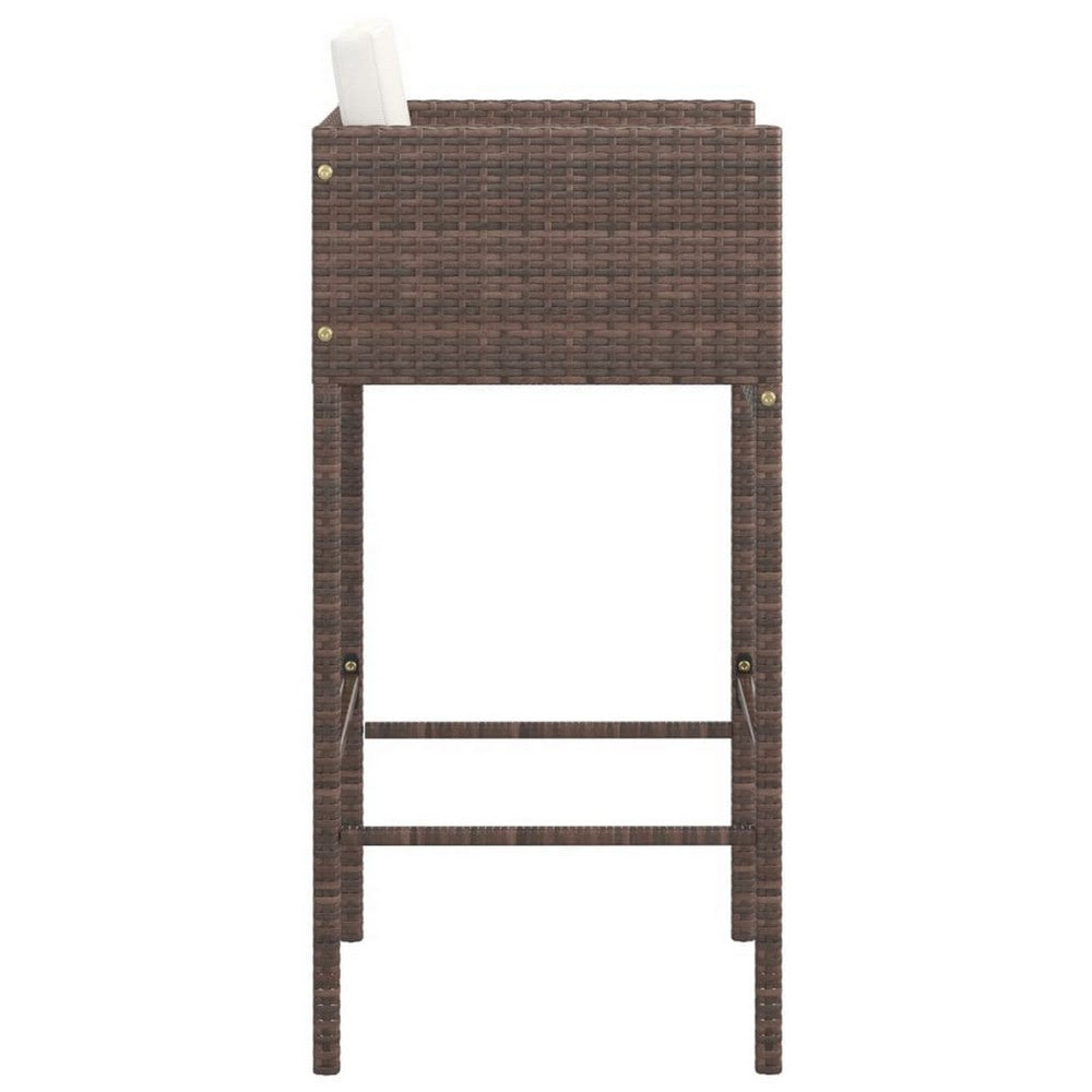 4pc Outdoor Barstool Chair Set, White Cushion, Brown Rattan, 30 Inch -BM325636