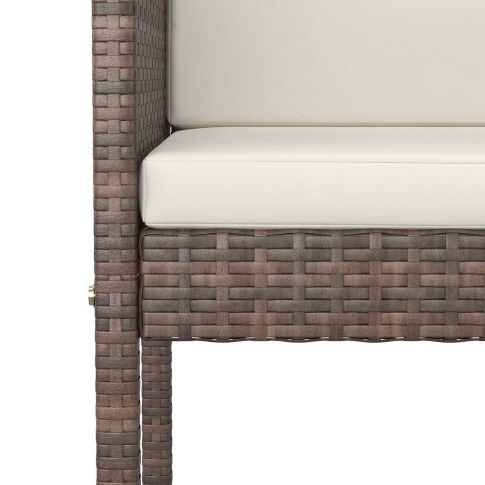 4pc Outdoor Barstool Chair Set, White Cushion, Brown Rattan, 30 Inch -BM325636