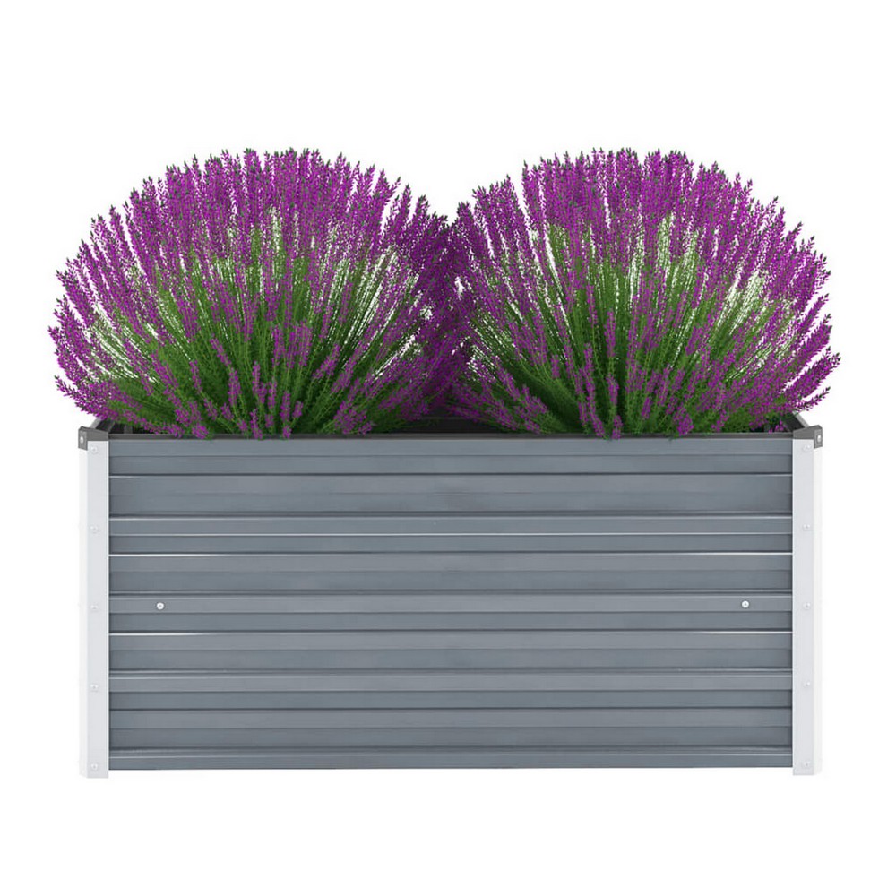 Raised Garden Flower Bed, Open Bottom Design, Grey Steel, 39 Inch