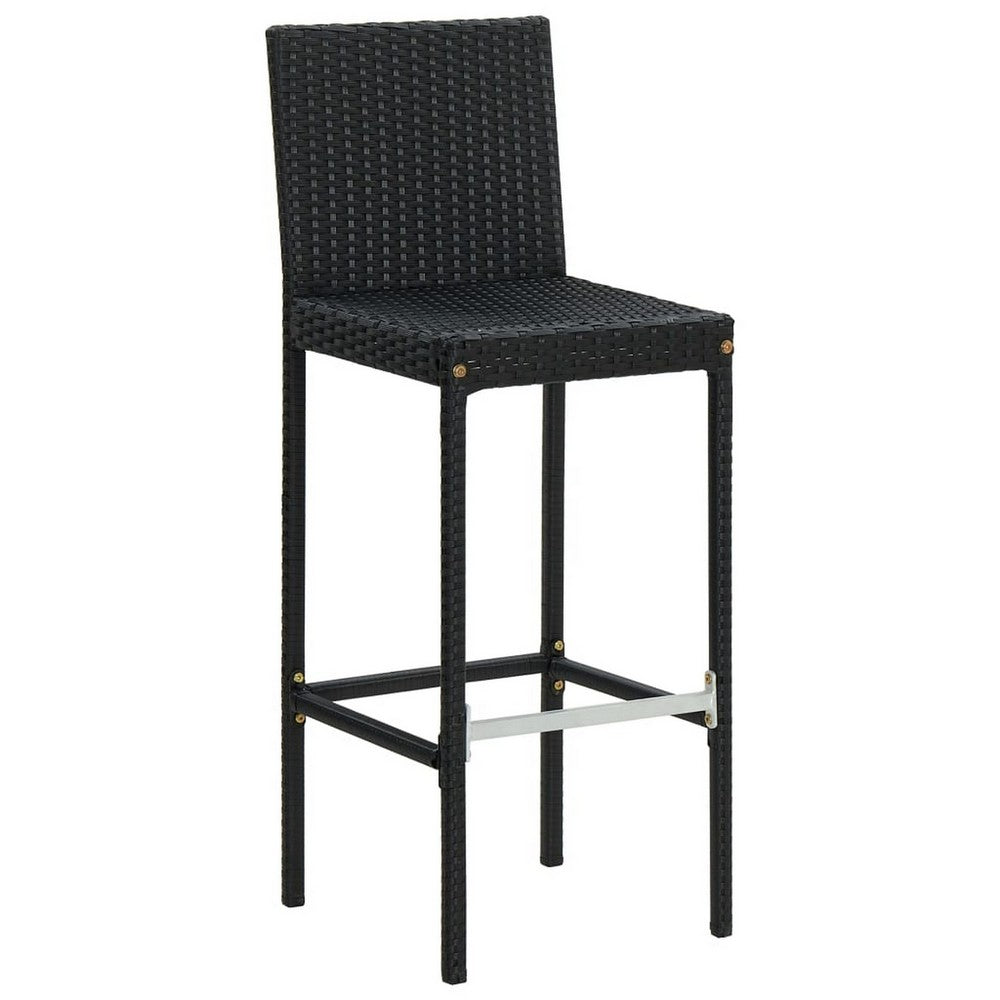 Nyra Outdoor Barstool Chair Set of 2, Cream Cushions Black Poly Rattan -BM325661