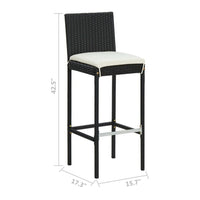 Nyra Outdoor Barstool Chair Set of 2, Cream Cushions Black Poly Rattan -BM325661