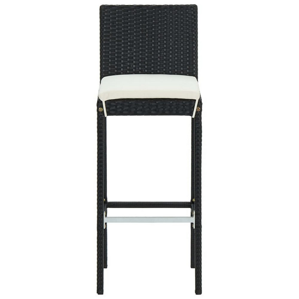 Nyra Garden Barstool Chair Set of 4, White Cushions, Black Rattan -BM325662