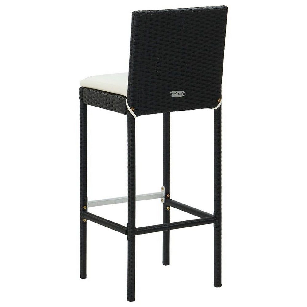 Nyra Garden Barstool Chair Set of 4, White Cushions, Black Rattan -BM325662